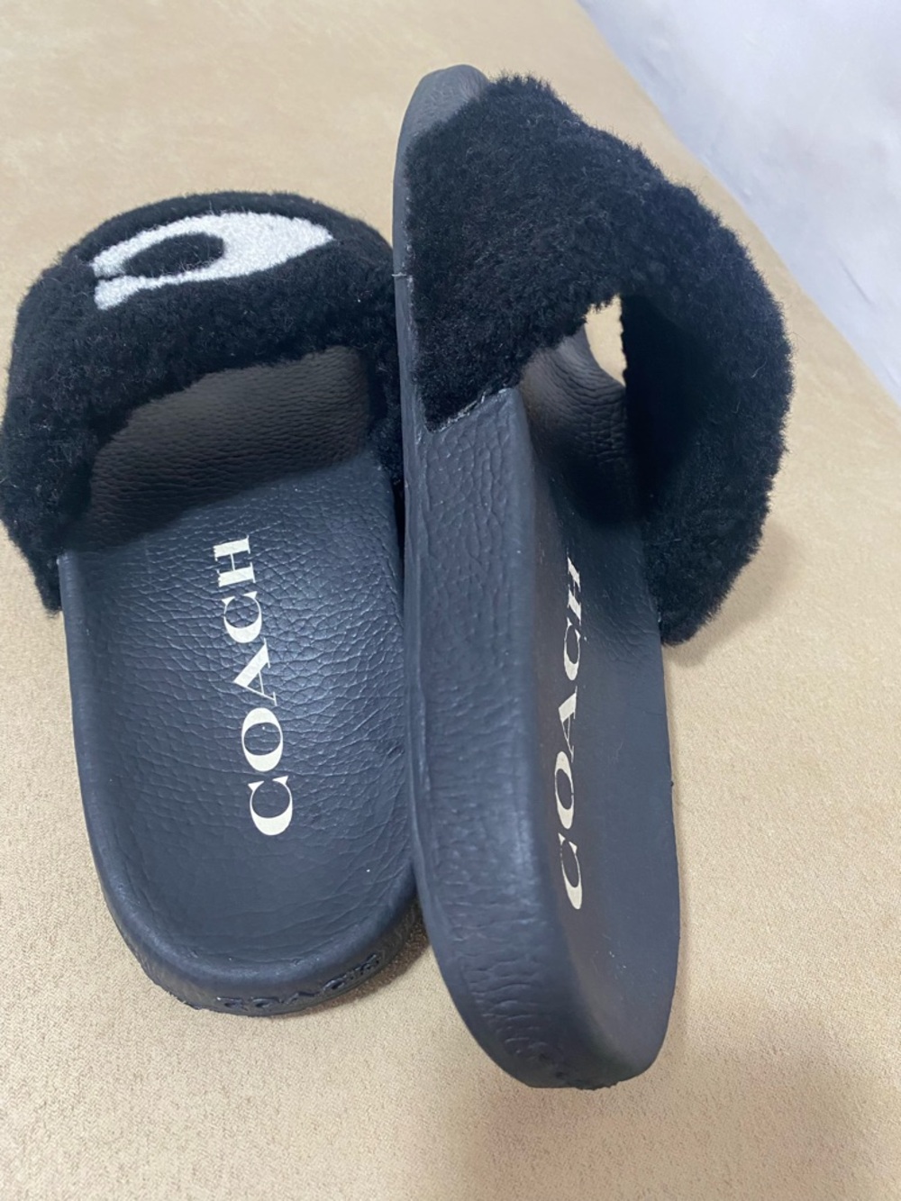 Coach Black Slide Sandals with White Logo Detail - Picture 9 of 12